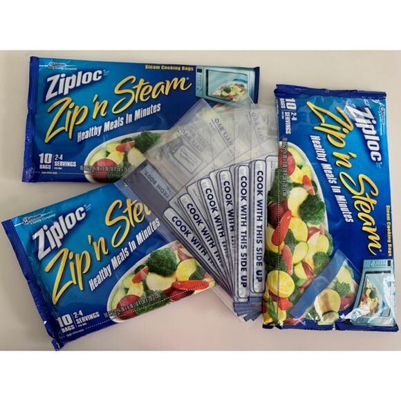 Ziploc Zip'N Steam Medium Cooking Bags 26 Bags 3 Packs Bags Discontinued - Picture 3 of 4